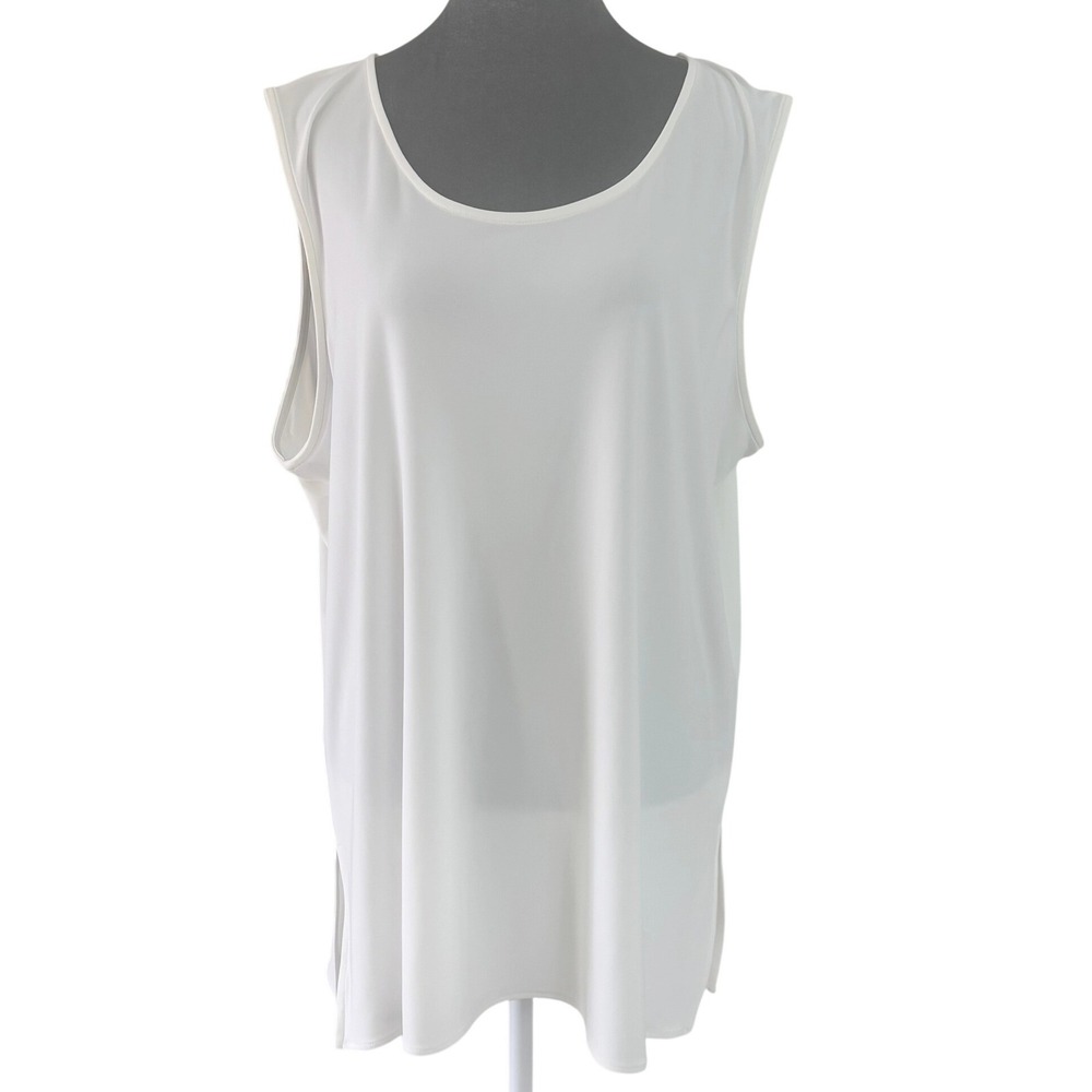 Caroline Rose Minimalist White Sleeveless Tunic Tank Top Scoop Neck Side Slit 2X